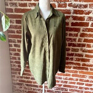 90s Bill Blass Olive Green Suede button down